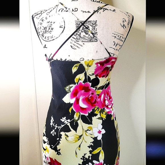 Mary L Couture Y2K Black Floral 100% Silk Gown Size 6 - Picture 2 of 7